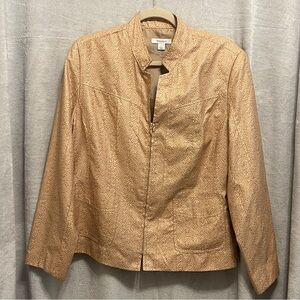 Dressbarn - Tan Beige Snakeskin Print - Zip Front Blazer Jacket - L